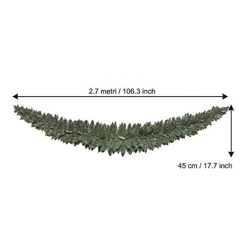 Festone boa natalizio Olivetta verde con pigne 2,7 mt PVC diametro 45 cm 3