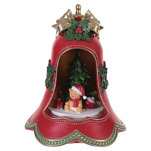 Campana de Navidad de resina roja con luces, música y movimiento 35x30x25 cm 7