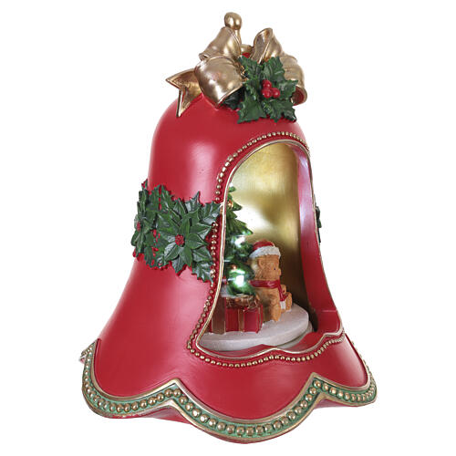 Campana natalizia in resina rossa con luci musica e movimento 35x30x25 cm 4