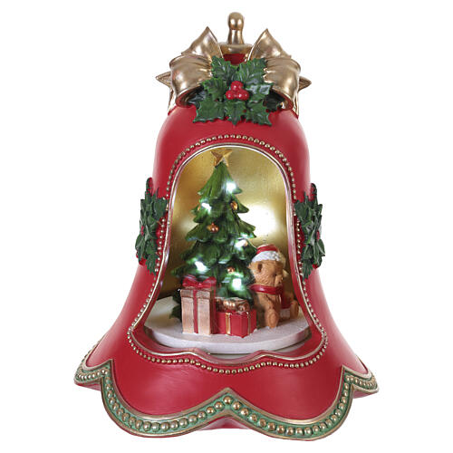 Campana natalizia in resina rossa con luci musica e movimento 35x30x25 cm 5