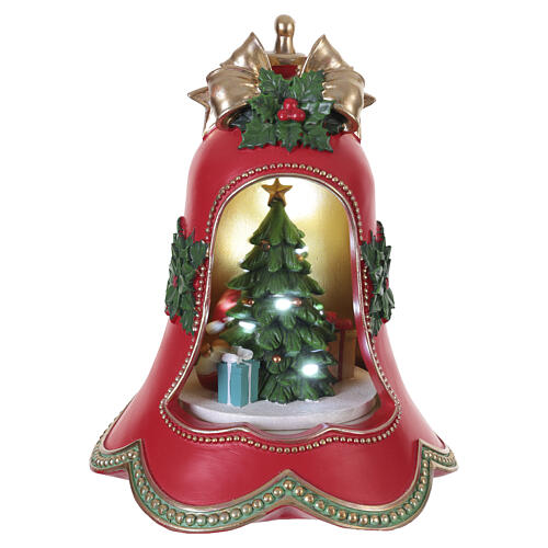 Campana natalizia in resina rossa con luci musica e movimento 35x30x25 cm 6