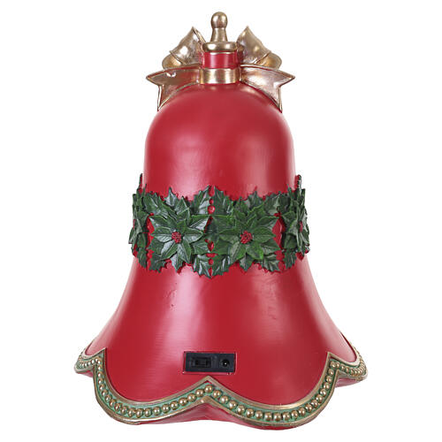 Campana natalizia in resina rossa con luci musica e movimento 35x30x25 cm 8