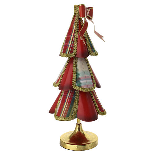 Choinka metalowa, czerwony tartan z kokardą, 40x15 cm 4