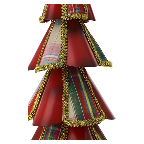 Albero natalizio in metallo a balze rosse tartan con fiocco 50x20 cm 2