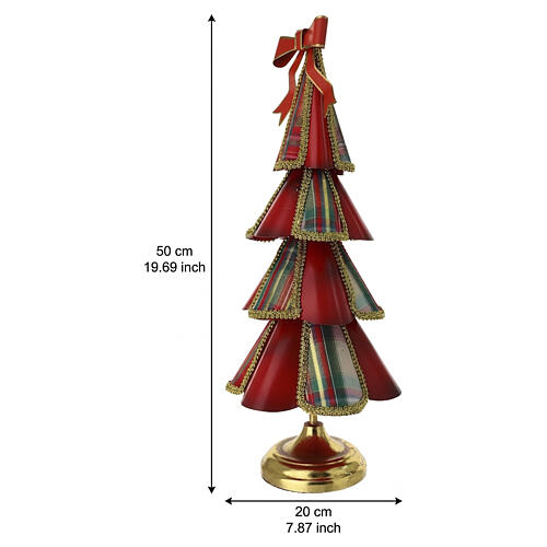 Albero natalizio in metallo a balze rosse tartan con fiocco 50x20 cm 3