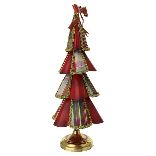 Albero natalizio in metallo a balze rosse tartan con fiocco 50x20 cm 4