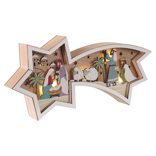 Stella cometa con presepe in legno e luce 10x25x3 cm 3