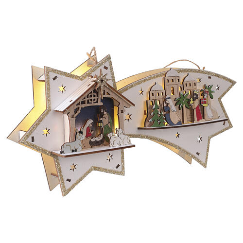 Stella cometa con Natività e Re Magi in legno con luce 10x30x5 cm 3