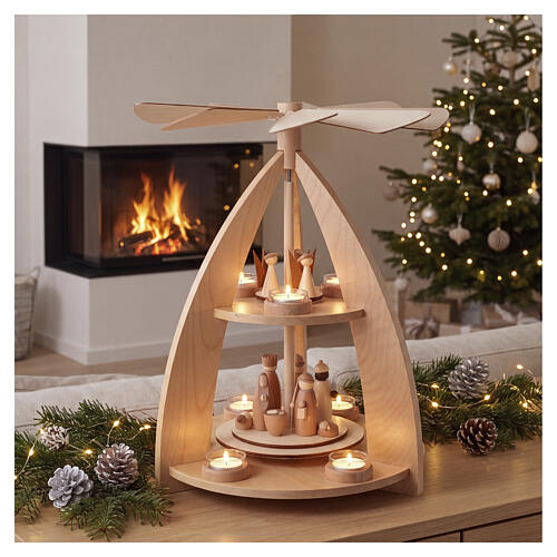 Piramide natalizia 45x35x35 cm Natività angeli moderni movimento presepe 8 cm 2