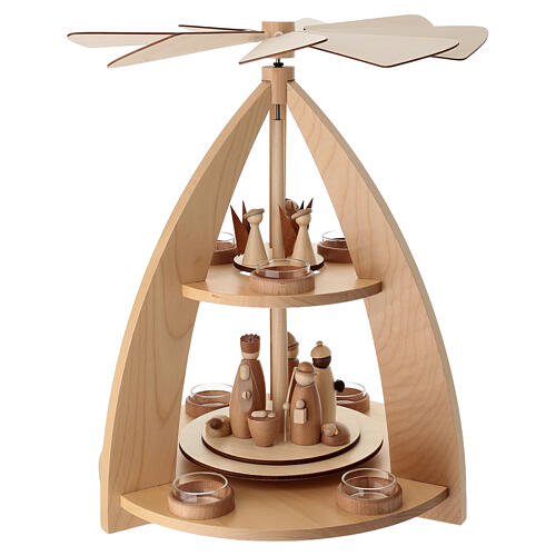 Christmas pyramid 45x35x35 cm modern Nativity with angels, animated figures 8 cm 5