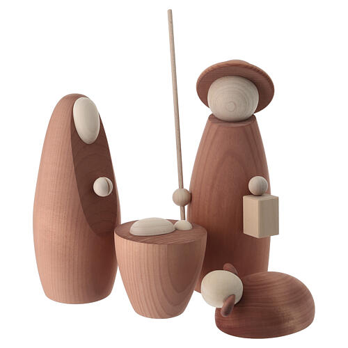 Sagrada Familia moderna con ovejita madera de arce bicolor belén20 cm 1