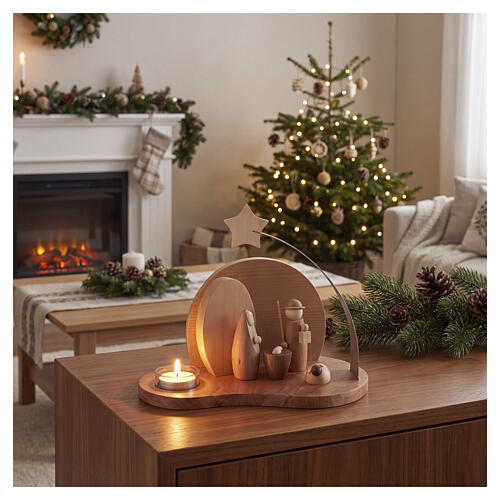 Arco natalizio con Natività moderna legno acero 20x20x15 cm portacandela 3