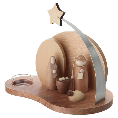 Arco natalizio con Natività moderna legno acero 20x20x15 cm portacandela 5