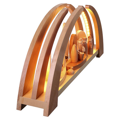 Arco navideño con Natividad 62x25x10 cm madera de arce LED 7