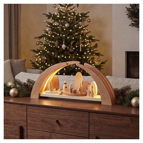 Arco natalizio con Natività 60x25x10 cm legno d'acero LED 2