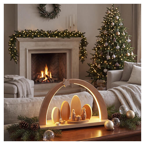 Arco Natalizio LED legno d'acero con Natività 40x40x10 cm 2