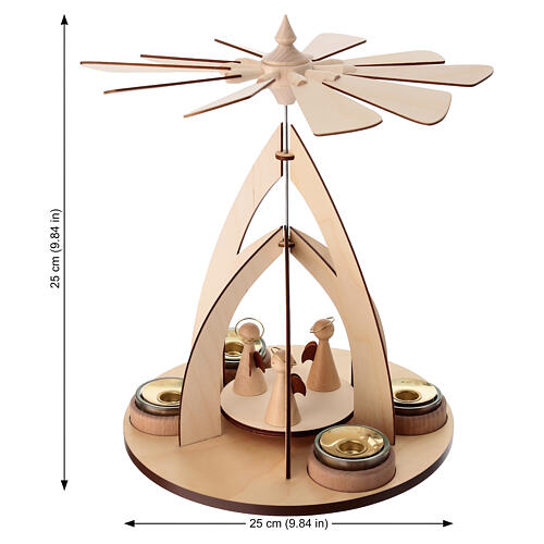 Rotating Christmas pyramid with wooden angels 25x23 cm 3