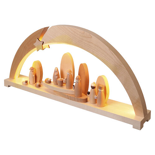 Arco LED navideño con Natividad moderna madera de arce 30x60x10 cm 7