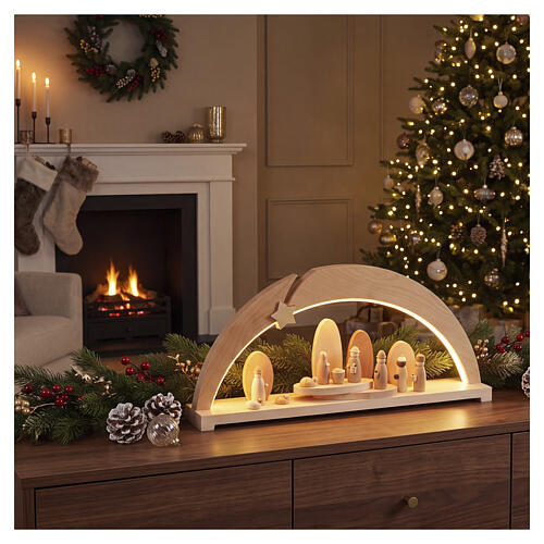 Arco LED natalizio con Natività moderna legno d'acero 30x60x10 cm 2