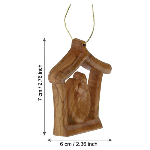 Capanna con Natività 7x6 cm legno d'ulivo Terrasanta da appendere 2