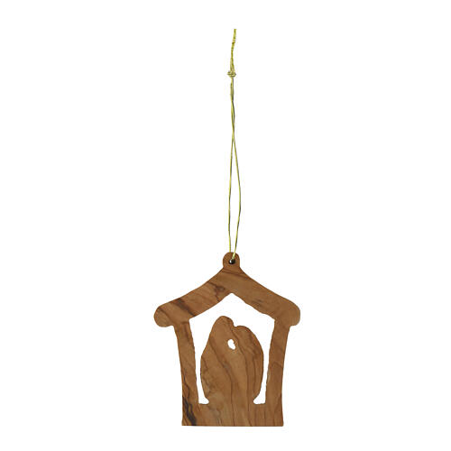 Capanna con Natività 7x6 cm legno d'ulivo Terrasanta da appendere 3