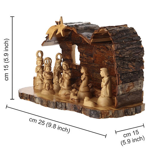 Presepe 11 pz completo e capanna legno d'olivo Terrasanta 15x25x15 cm 2