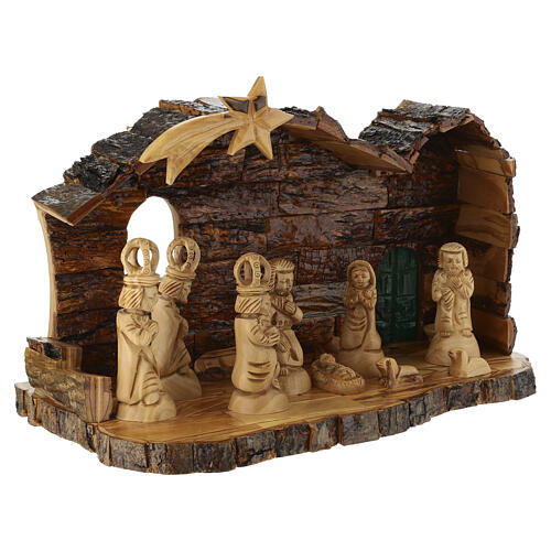 Presepe 11 pz completo e capanna legno d'olivo Terrasanta 15x25x15 cm 6