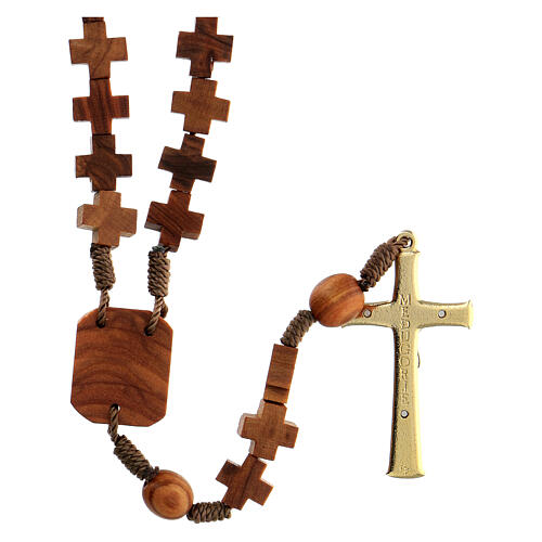 Różaniec koraliki drewno oliwne forma krzyża 2