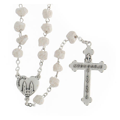 Rosary with grains in white stone with Our Lady of Medjugorje 2