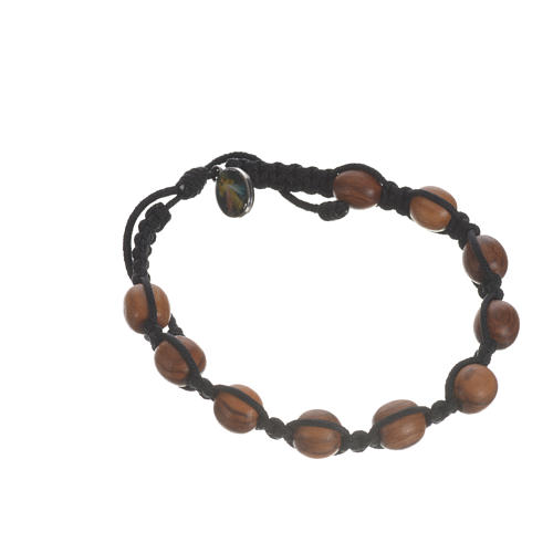 Bracelet in cord and olive wood grains 9mm 10