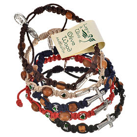Pulsera cruz, corazones cuentas olivo