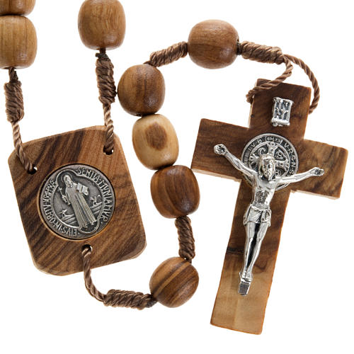 Olive wood rosary with Saint Benedict medal 1