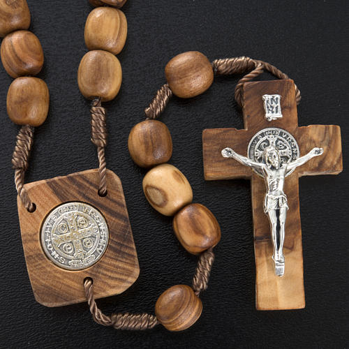 Olive wood rosary with Saint Benedict medal 2