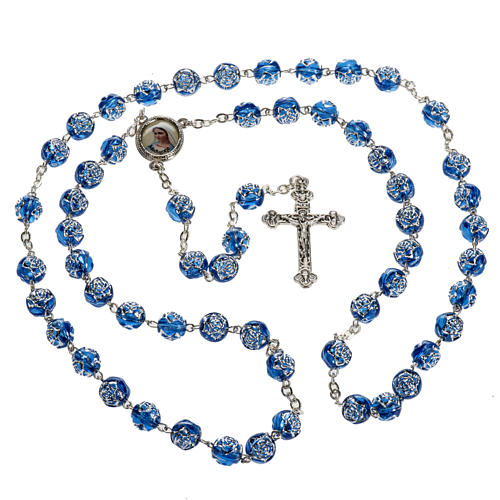 Medjugorje rosary with blue PVC roses and metal 2