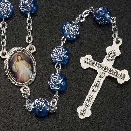 Medjugorje rosary with blue PVC roses and metal 3