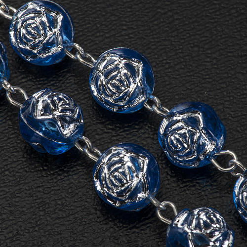 Medjugorje rosary with blue PVC roses and metal 4