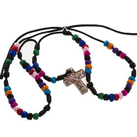 Medjugorje rosary, grains, cord, multicoloured glass cross