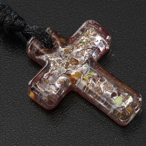 Medjugorje rosary, grains, cord, multicoloured glass cross 3