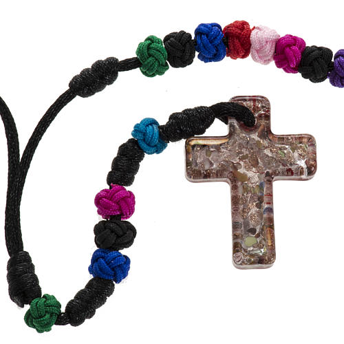 Chapelet Medjugorje corde croix verre multicolore 1