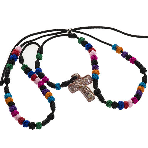 Medjugorje rosary, grains, cord, multicoloured glass cross 2