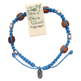 Single-decade Medjugorje bracelet, light blue cord and olive gra