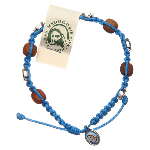 Single-decade Medjugorje bracelet, light blue cord and olive gra 1