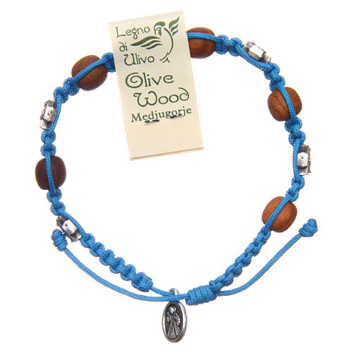 Single-decade Medjugorje bracelet, light blue cord and olive gra 2