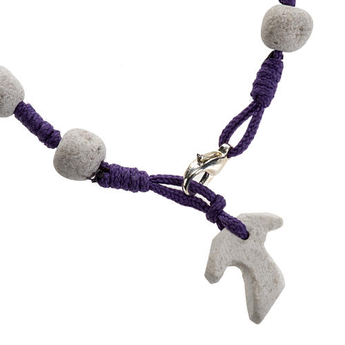 Medjugorje bracelet, purple cord, stone, tau cross 1