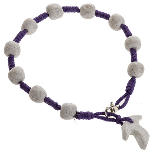 Medjugorje bracelet, purple cord, stone, tau cross 2