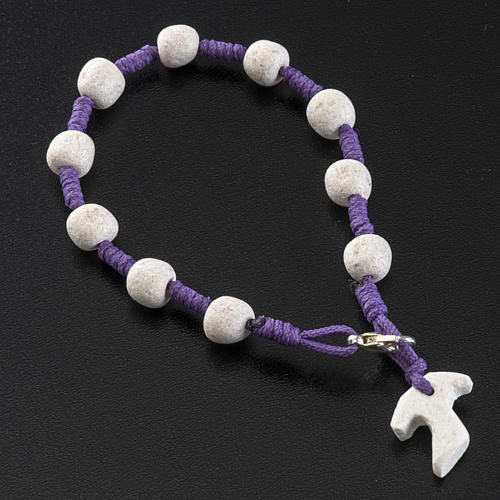 Medjugorje bracelet, purple cord, stone, tau cross 4