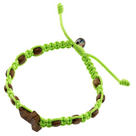 Bracelets, dizainiers: Bracelet Medjugorje tau bois d'olivier corde verte Bracelets, dizainiers: Bracelet Medjugorje tau bois d'olivier corde verte