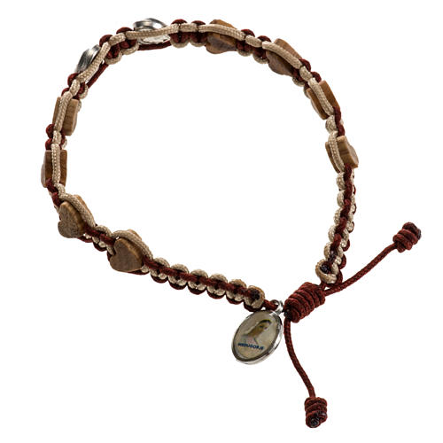 Medjugorje bracelet in olive wood, hearts and cord 1