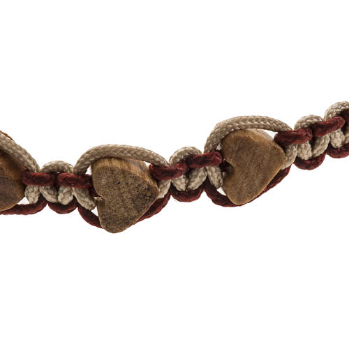 Medjugorje bracelet in olive wood, hearts and cord 2