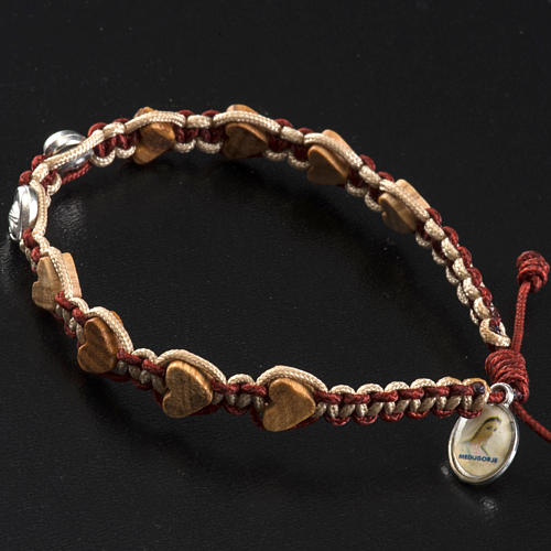 Medjugorje bracelet in olive wood, hearts and cord 3